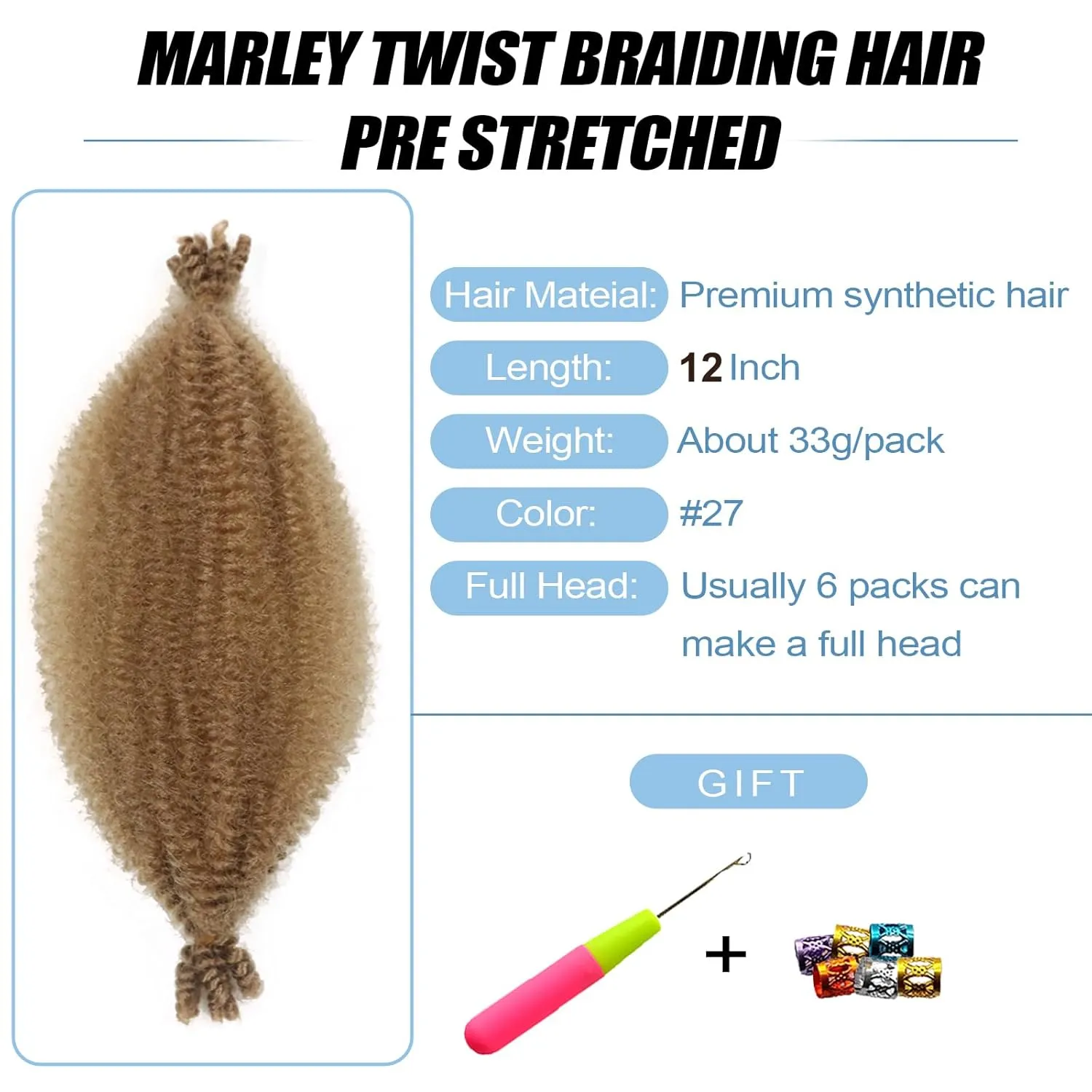 Marley Twist Braiding Hair 12 Inch Marley Hair for Soft Faux Locs Spring Twist hair Passion Twist Hair Butterfly Locs Crochet Hair for Black Women Kinky Twist Hair for Braiding(6 Packs,27#)