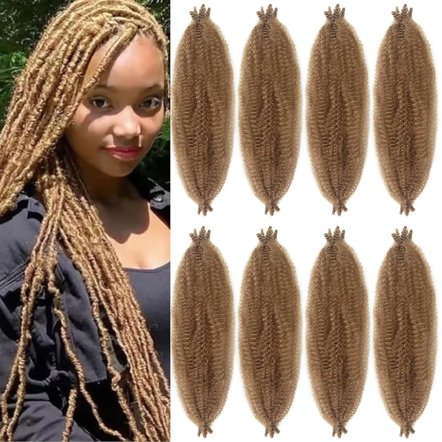 Marley Twist Braiding Hair 18 Inch Wrapping Hair for Soft Locs 8 Packs Afro Twist Hair Color 27 Kinky Twist Braiding Hair Golden Brown Cuban Twist Hair for Black Women (18 Inch (Pack of 8), 27#)
