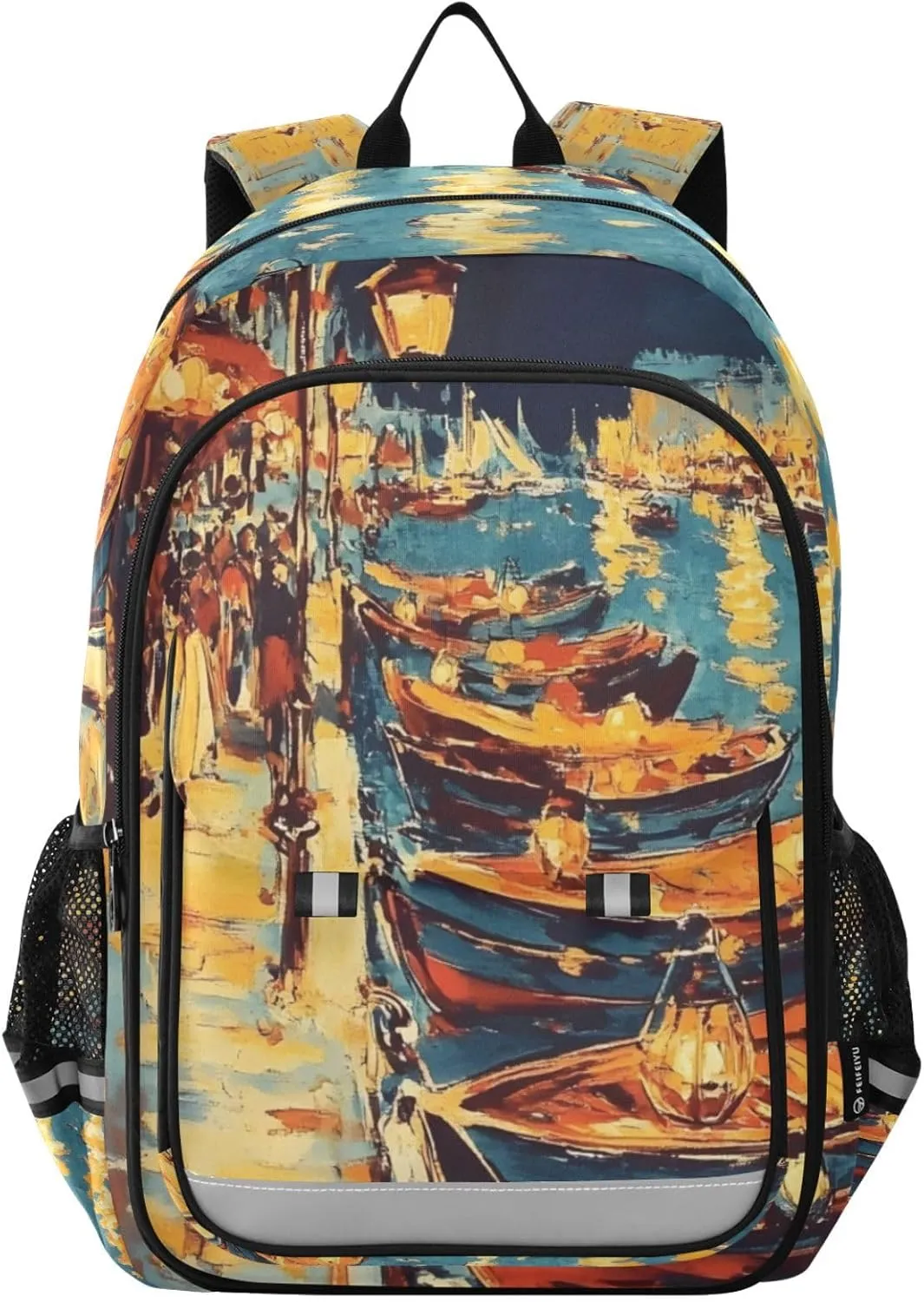 Marseille Boat Market Backpack Travel Laptop Daypack Shoulder Bag Book Bag Daypack with Reflective Strip 12.9 ×17.7 In