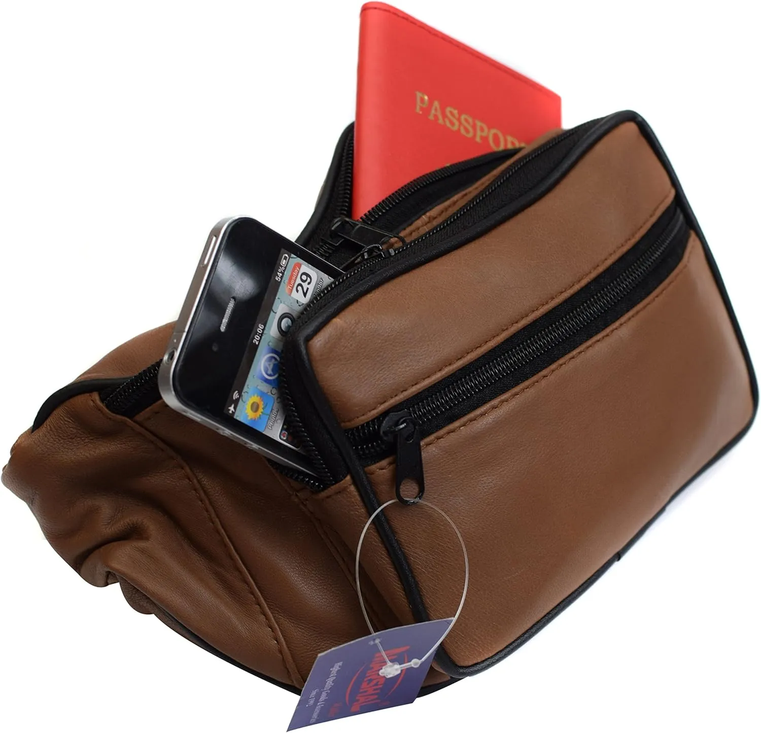 MARSHAL Leather Waist pack, Belt Pouch, Fanny Pack, Bumbag (Light Brown)