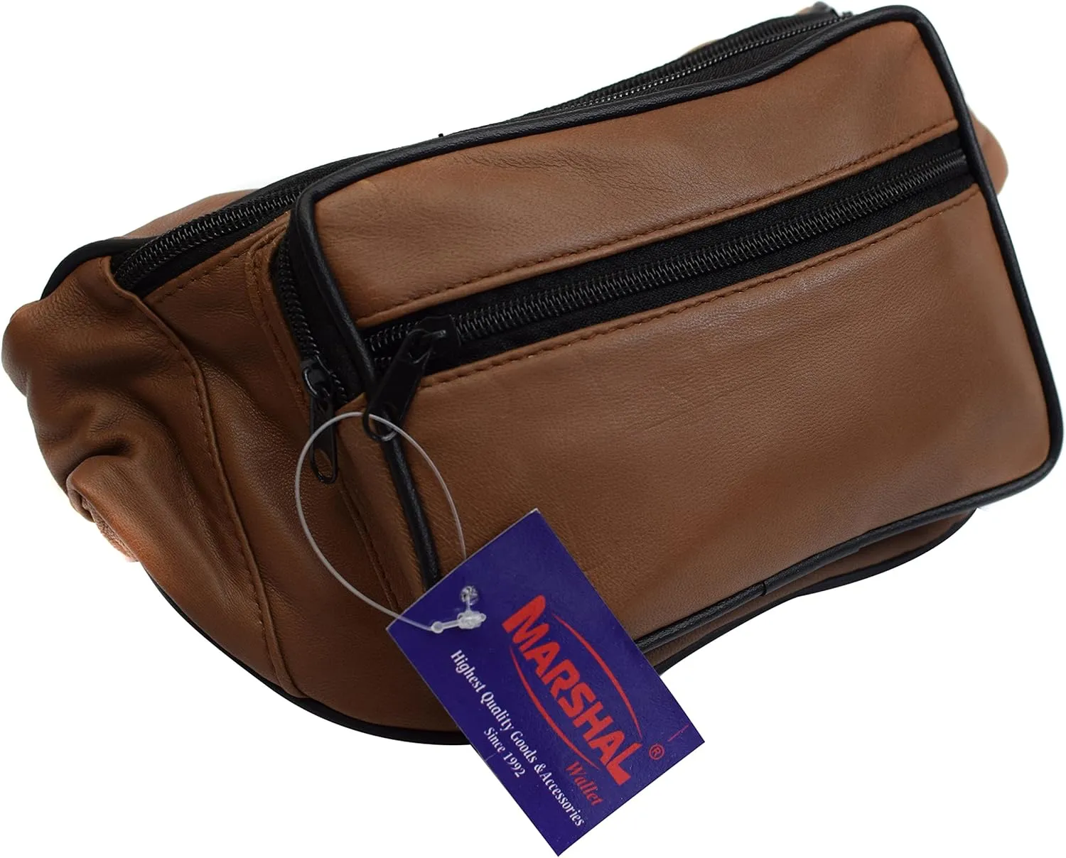MARSHAL Leather Waist pack, Belt Pouch, Fanny Pack, Bumbag (Light Brown)