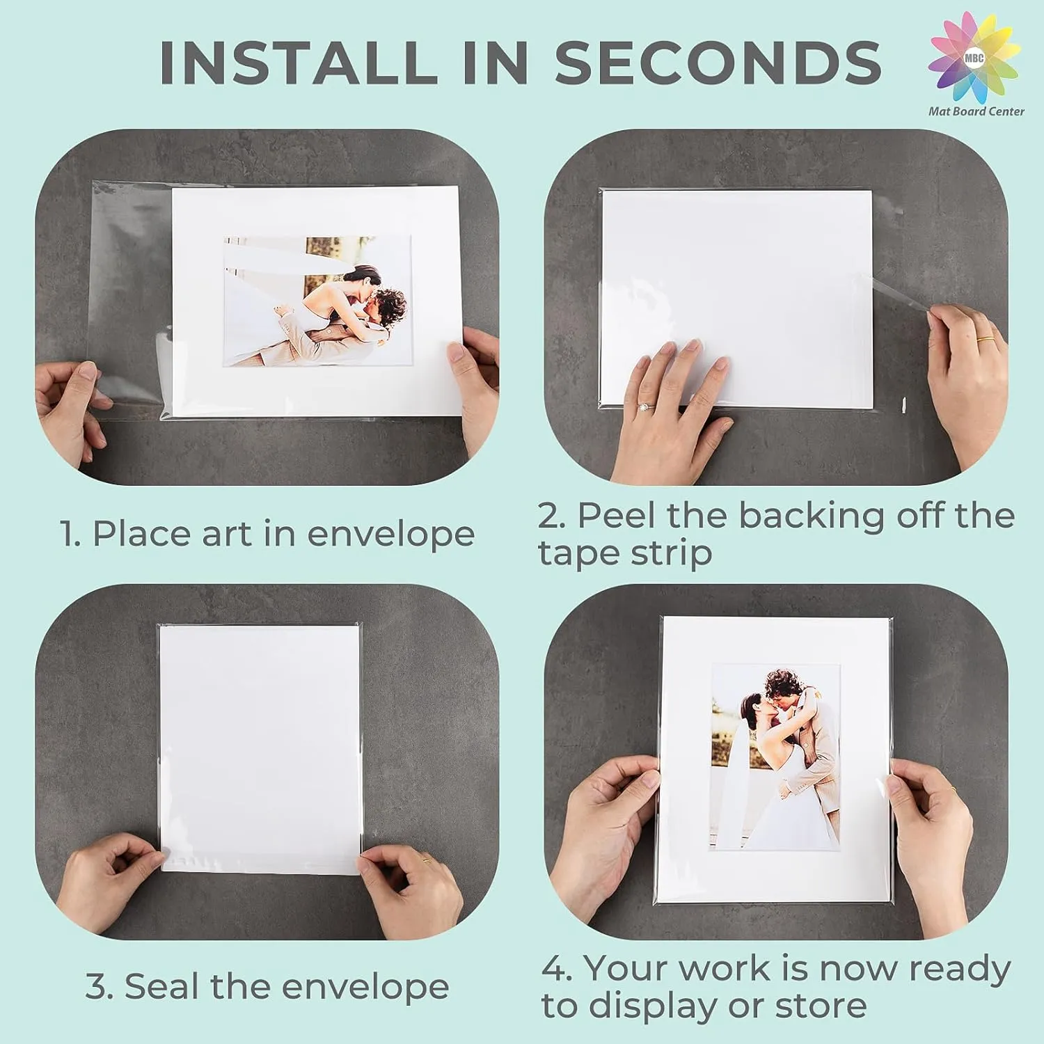Mat Board Center, 11"x14" Crystal Clear Sleeves, Resealable Polypropylene Storage Bags with Flap Fit for 11x14 Photo Mat, Photos & Prints - 100 Pack