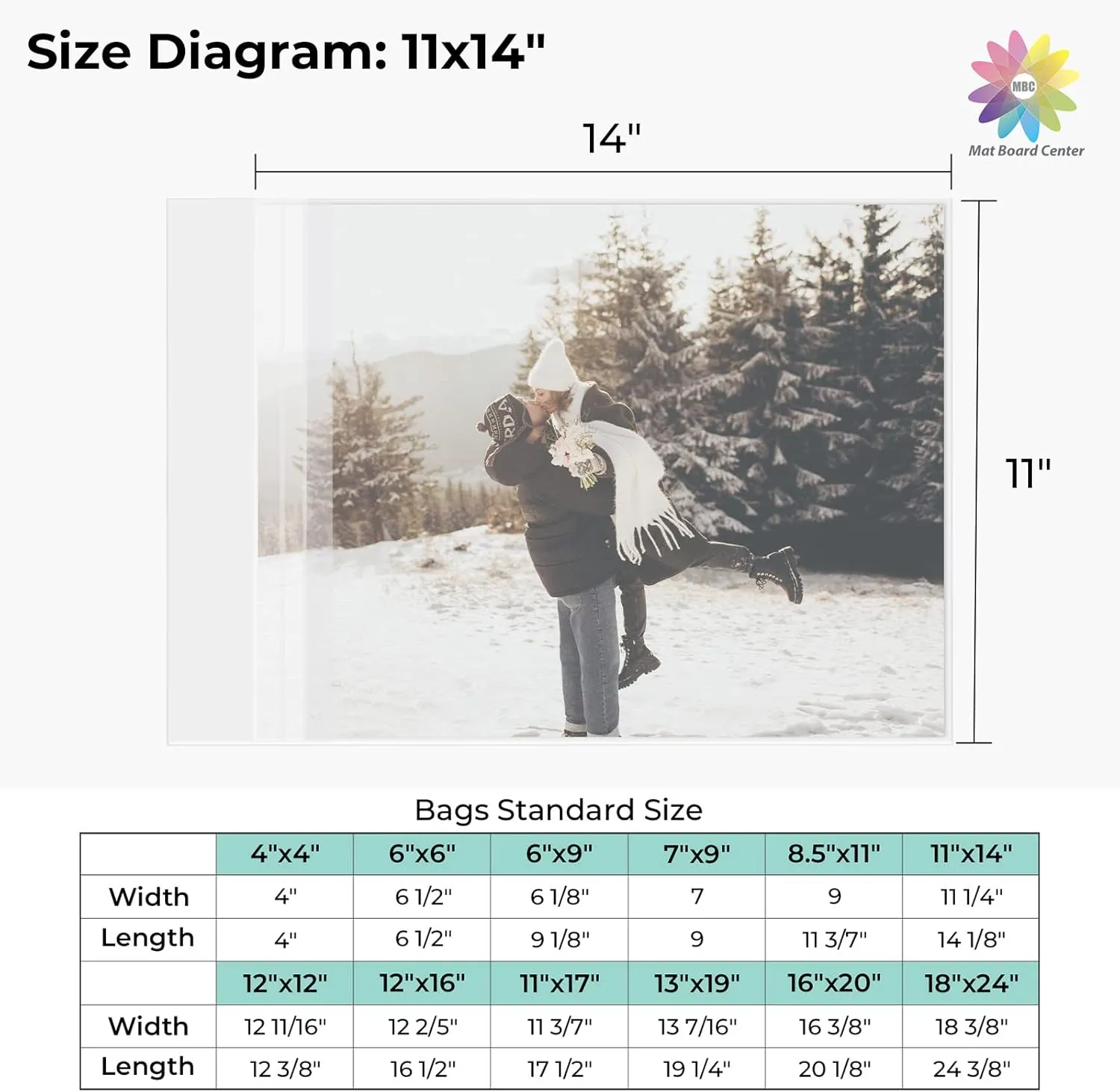 Mat Board Center, 11"x14" Crystal Clear Sleeves, Resealable Polypropylene Storage Bags with Flap Fit for 11x14 Photo Mat, Photos & Prints - 100 Pack