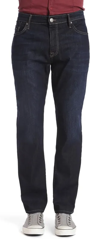 Mavi Marcus Men's Slim Straight Jeans, Dark Wash Jeans for Men, Rinse Brushed Williamsburg Dark Wash Men's Blue Jeans, 35W x 30L