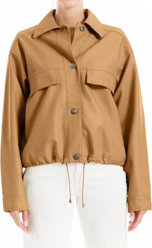 Max Studio Women's Fashion Everyday Casual Long Sleeve Faux Leather Short Outerwear Jacket