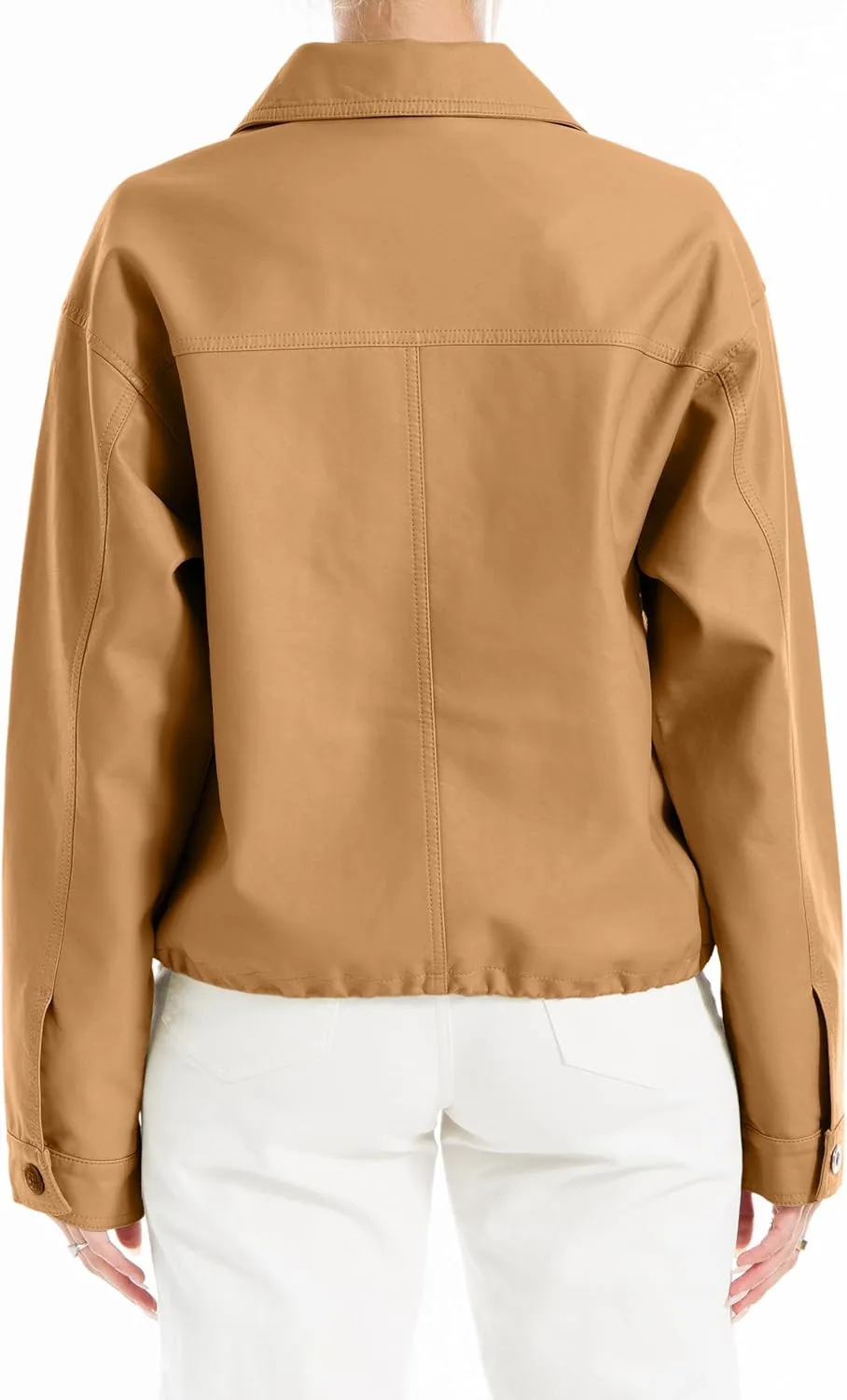 Max Studio Women's Fashion Everyday Casual Long Sleeve Faux Leather Short Outerwear Jacket