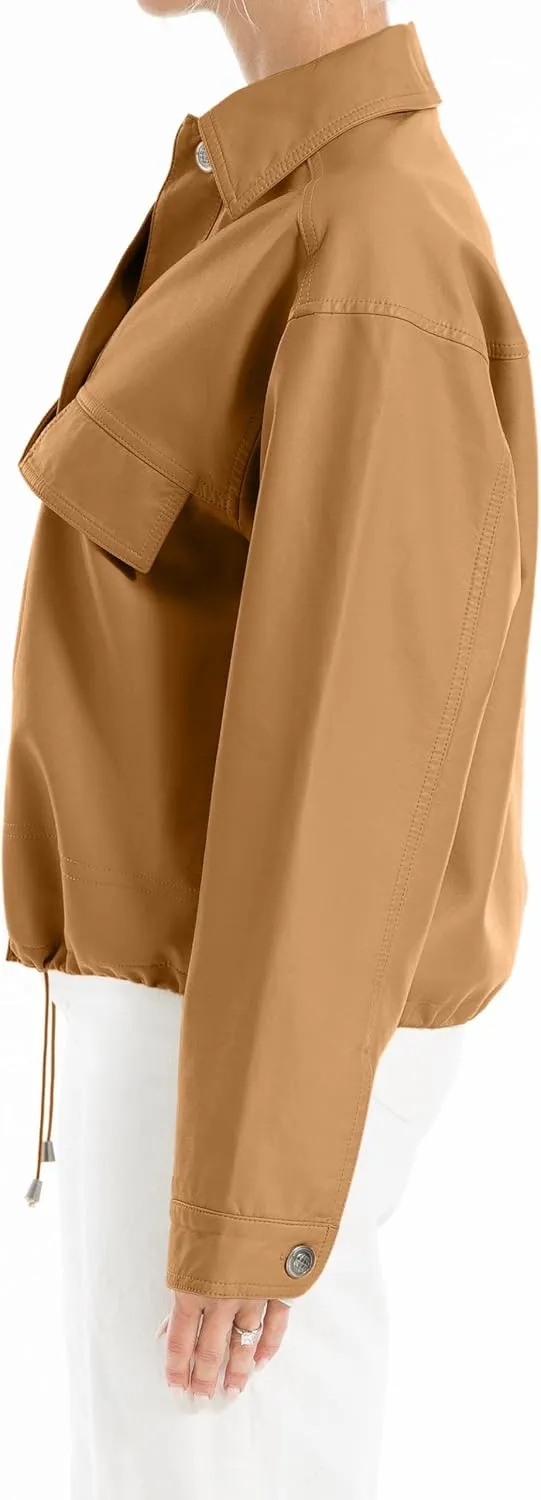 Max Studio Women's Fashion Everyday Casual Long Sleeve Faux Leather Short Outerwear Jacket
