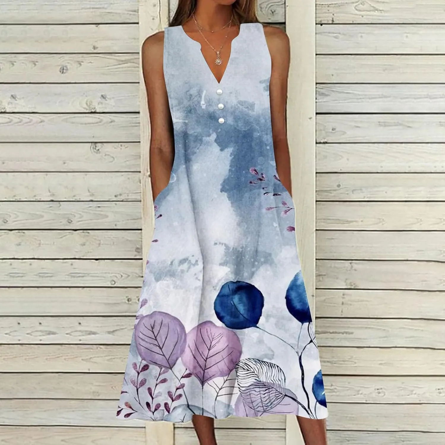 Maxi Dresses for Women 2025 Casual Summer Sleeveless Sundress Beach Wear Vacation Long Dress Boho V-Neck Button Dress