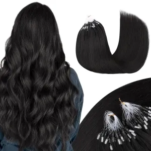 MAXITA Microlink Hair Extensions Human Hair Natural Black Micro Bead Hair Extensions Virgin Human Hair, 50g/50 Strands/Pack, 14 In