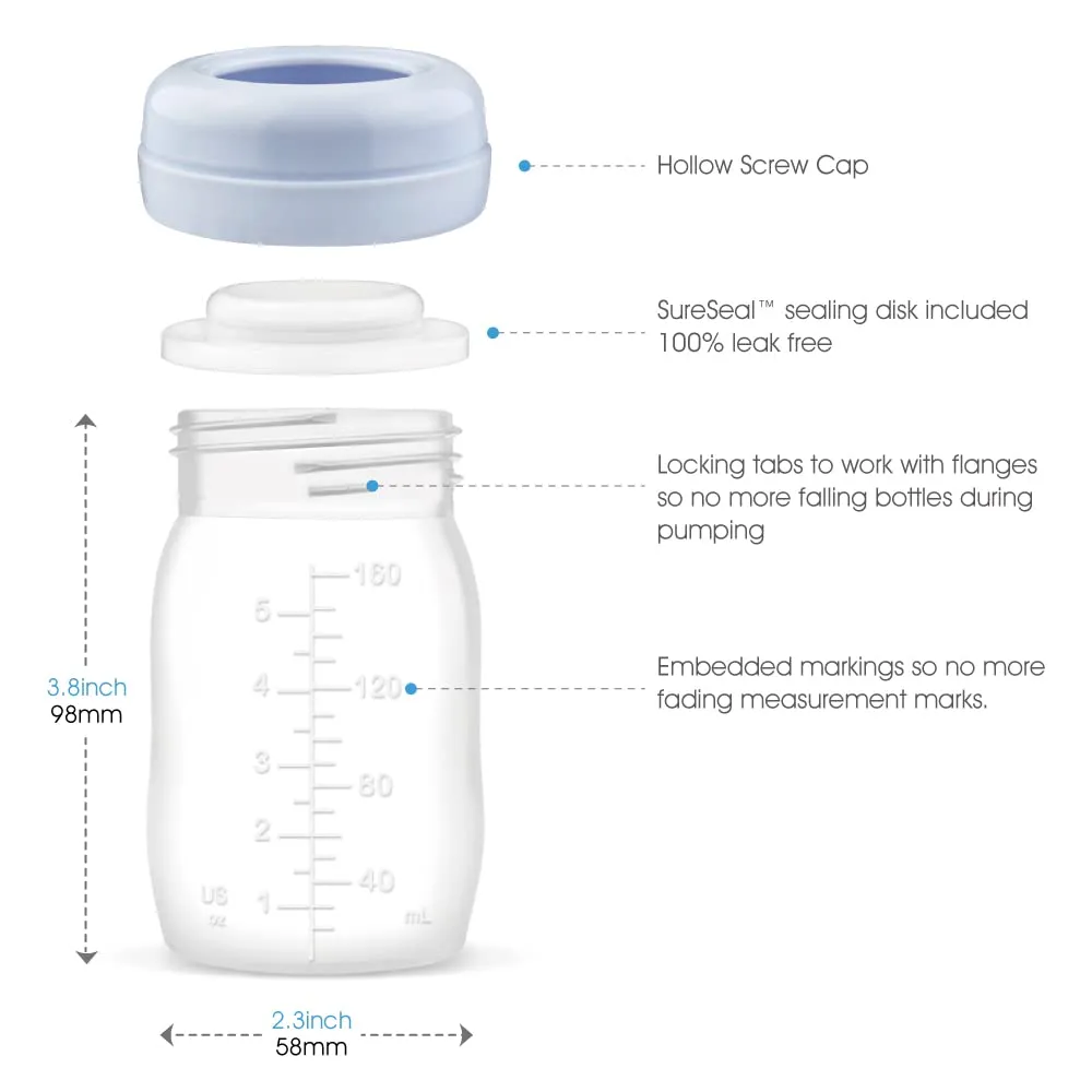 Maymom Wide Neck Breastmilk Collection n Storage Bottle 5.4 oz; Re-markable SureSeal Disc. Compatible with Spectra S2 Spectra S1 Spectra 9 Plus.