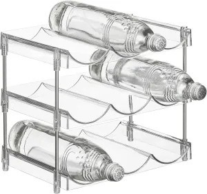 mDesign Nate Home by Nate Berkus 9-Bottle Water and Wine Bottle Organizer | Free Standing Plastic Holder for Fridge, Kitchen Cabinet, and Pantry Storage from mDesign - Clear/Polished Stainless Steel
