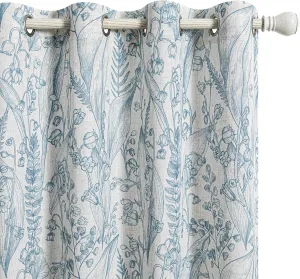 MEETSKY Floral Curtains, 84 Inch Length, Light Filtering Blue Botanical Leaf Printed Vintage Farmhouse Grommet Curtains for Living Room, 52" Wide, 2 Panels