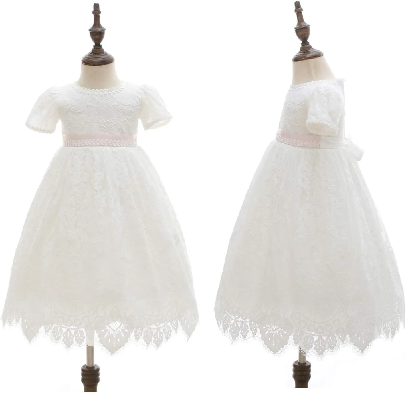 Meiqiduo Baby Girls Lace Dress Christening Baptism Gowns Outfit with Bonnet