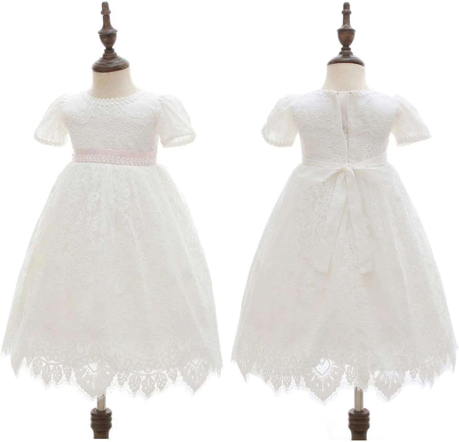 Meiqiduo Baby Girls Lace Dress Christening Baptism Gowns Outfit with Bonnet