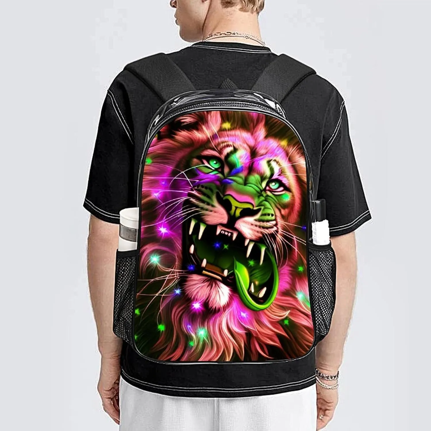 Men & Women Lightweight Lion Howling Art Casual Daypack Large Capacity Bookbag Transparent Bag for Gym Business Bicycle