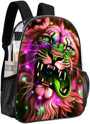Men & Women Lightweight Lion Howling Art Casual Daypack Large Capacity Bookbag Transparent Bag for Gym Business Bicycle