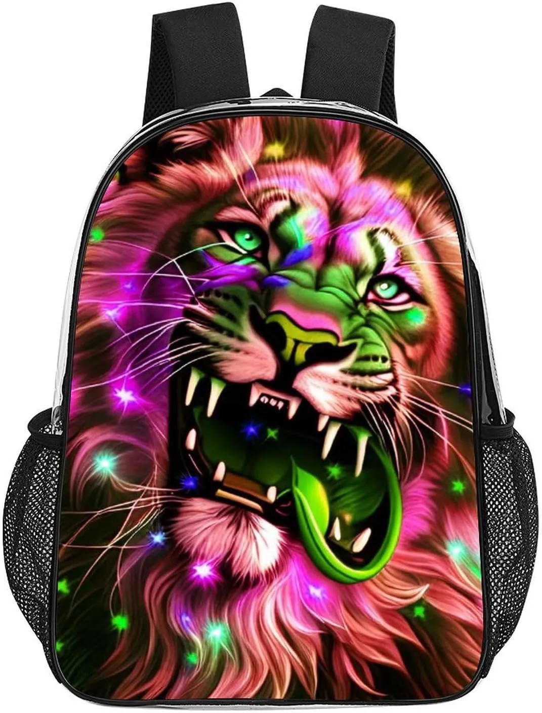 Men & Women Lightweight Lion Howling Art Casual Daypack Large Capacity Bookbag Transparent Bag for Gym Business Bicycle