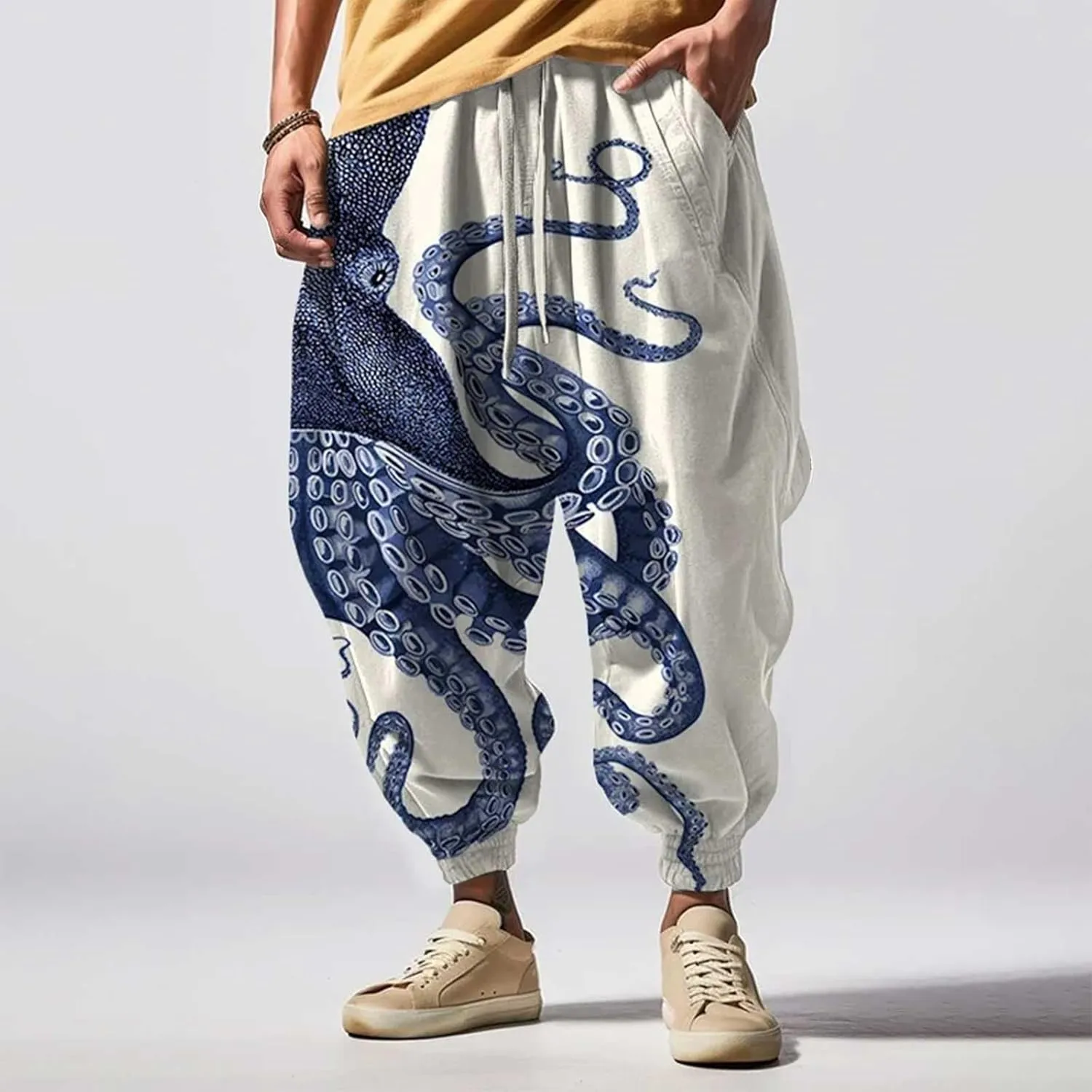 Men Linen Drop Crotch Wide Leg Baggy Harem Pants Sweatpants Loose Drop Crotch Trousers Cosplay Men Renaissance Pants