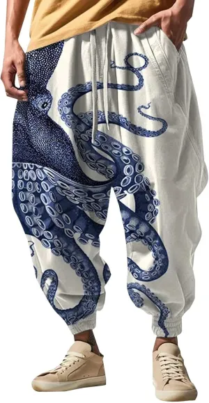 Men Linen Drop Crotch Wide Leg Baggy Harem Pants Sweatpants Loose Drop Crotch Trousers Cosplay Men Renaissance Pants