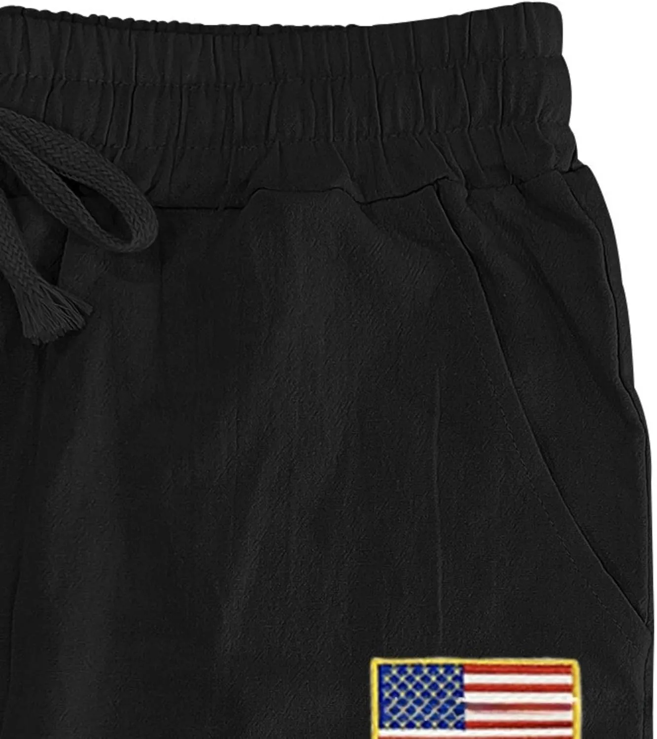Men Summer Linen Pants USA Flag Splicing Hip Hop Pants Elastic Waist Drawstring Wide Leg Yoga Beach Trousers