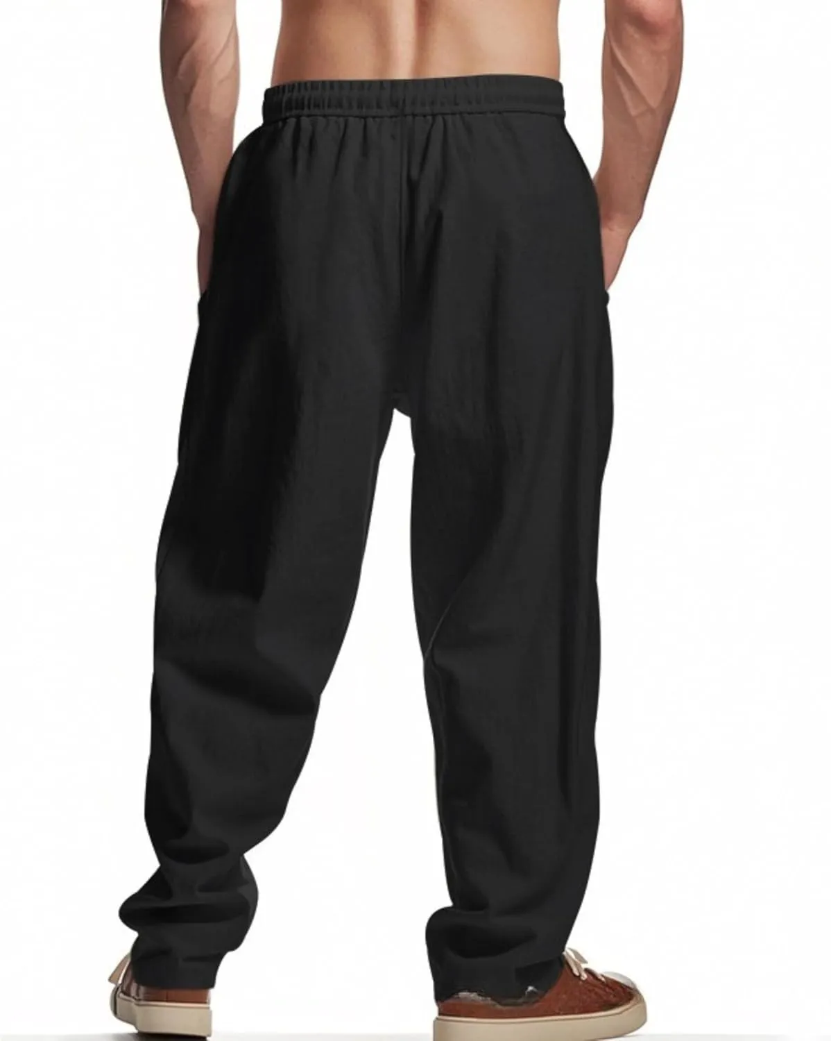 Men Summer Linen Pants USA Flag Splicing Hip Hop Pants Elastic Waist Drawstring Wide Leg Yoga Beach Trousers