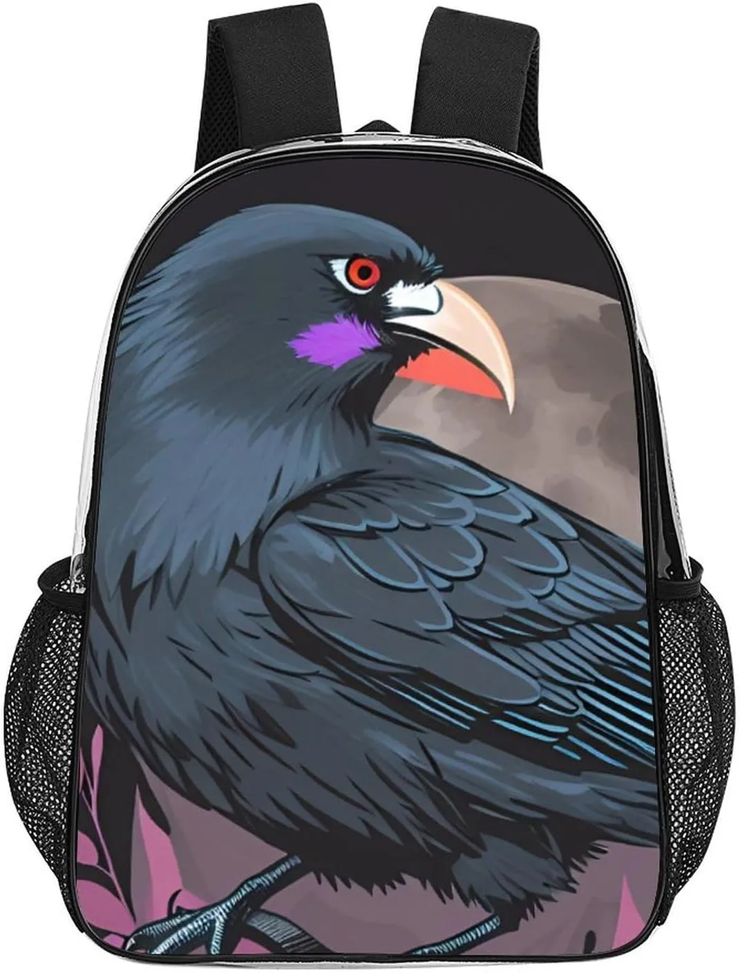 Men Women Lightweight Horrible Night Crow Bloody Art Casual Daypack Big Capacity Bookbag Transparent Bag for Gym Travel Walking Cycling