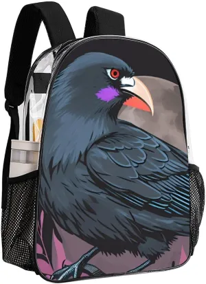 Men Women Lightweight Horrible Night Crow Bloody Art Casual Daypack Big Capacity Bookbag Transparent Bag for Gym Travel Walking Cycling