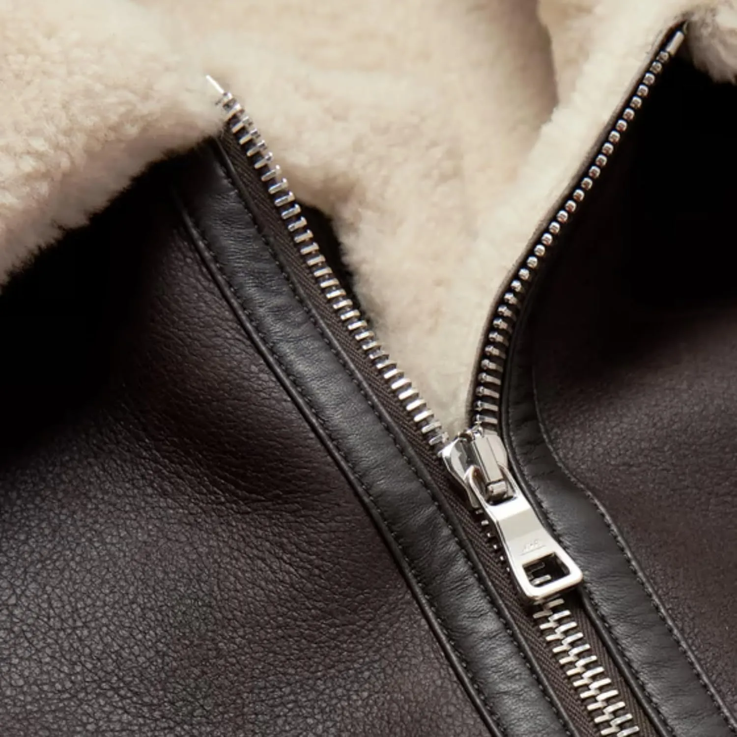 Men's 100% Sheepskin Leather Aviator Jacket - Brown, Full Zip, Artificial Fur Collar & Cuffs