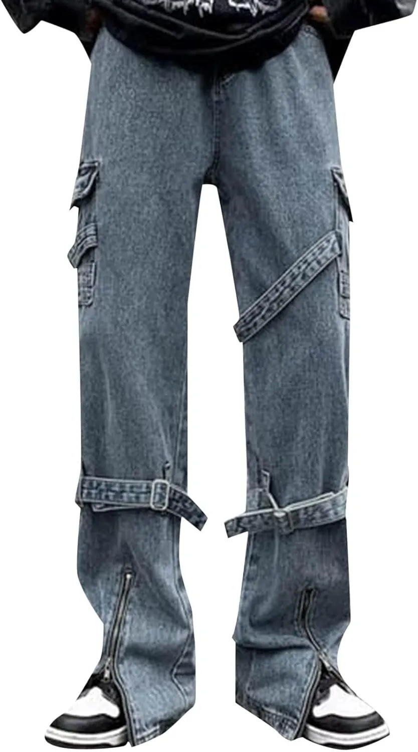 Mens Baggy Jeans for Men Y2k Skater Vintage Denim Pants Casual Wide Leg Jeans Loose Fit Denim Streetwear Hip Hop Jean