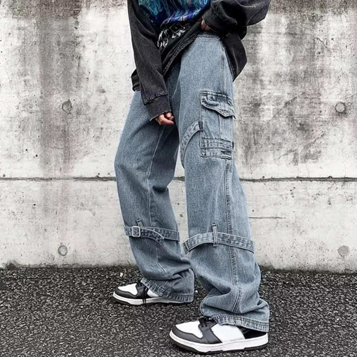 Mens Baggy Jeans for Men Y2k Skater Vintage Denim Pants Casual Wide Leg Jeans Loose Fit Denim Streetwear Hip Hop Jean