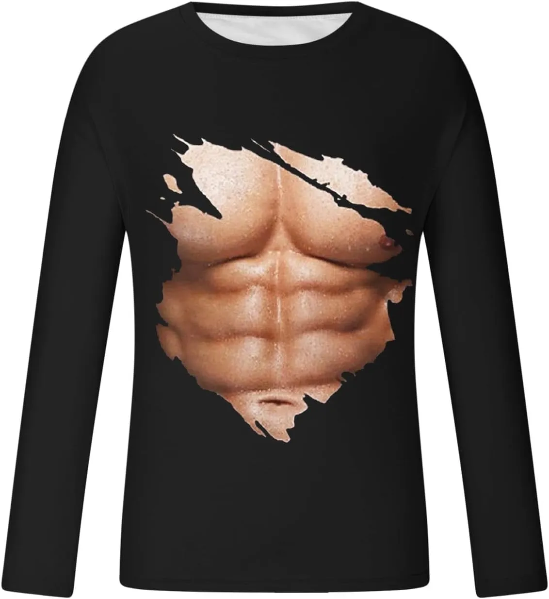 Mens Big and Tall Long Sleeve Shirts Casual Stylish 3D Muscle Graphic Tee Shirts Loose Fitness Sport Pullover Top