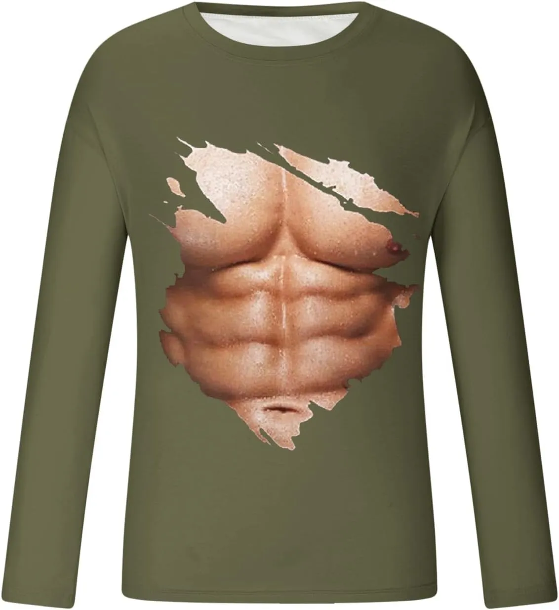 Mens Big and Tall Long Sleeve Shirts Casual Stylish 3D Muscle Graphic Tee Shirts Loose Fitness Sport Pullover Top