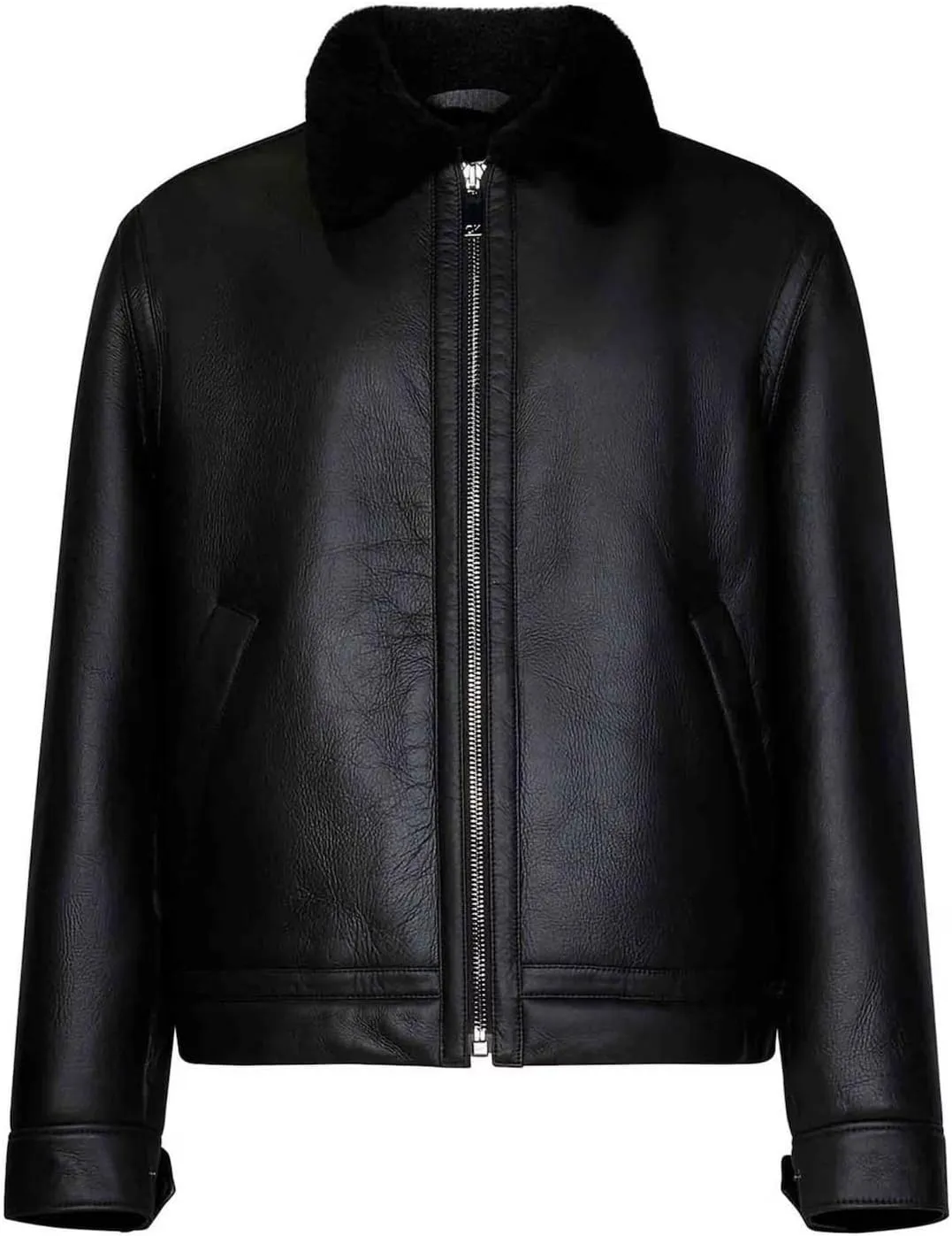 Men's Black Bomber Leather Jacket | Handmade Black Shearling Fur Collar Jacket | Aviator Jacket (US, Alpha, X-Large, Regular, Regular, Black)
