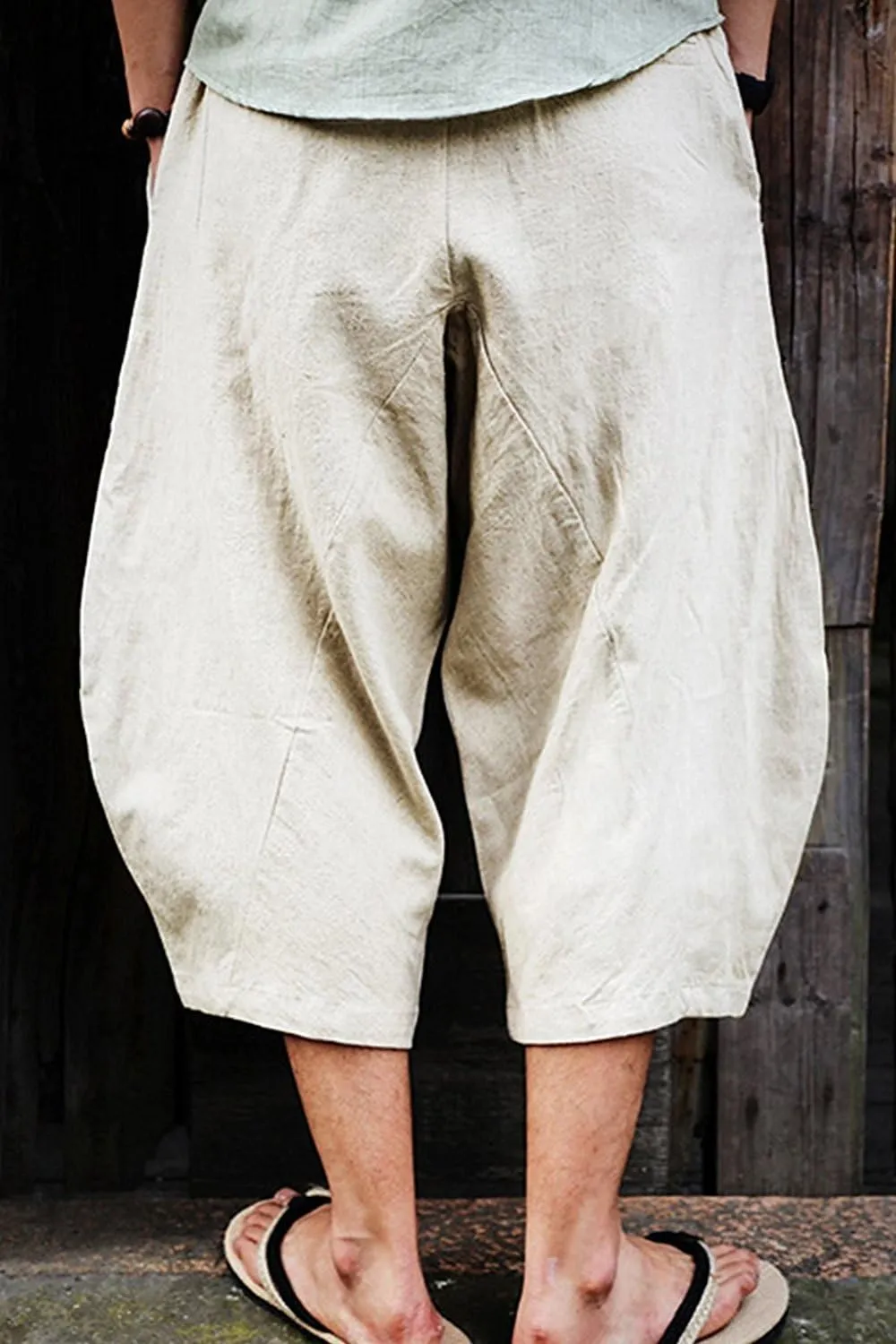 Mens Casual Baggy Cotton Linen Pocket Lounge Harem Pants Beach Long Shorts