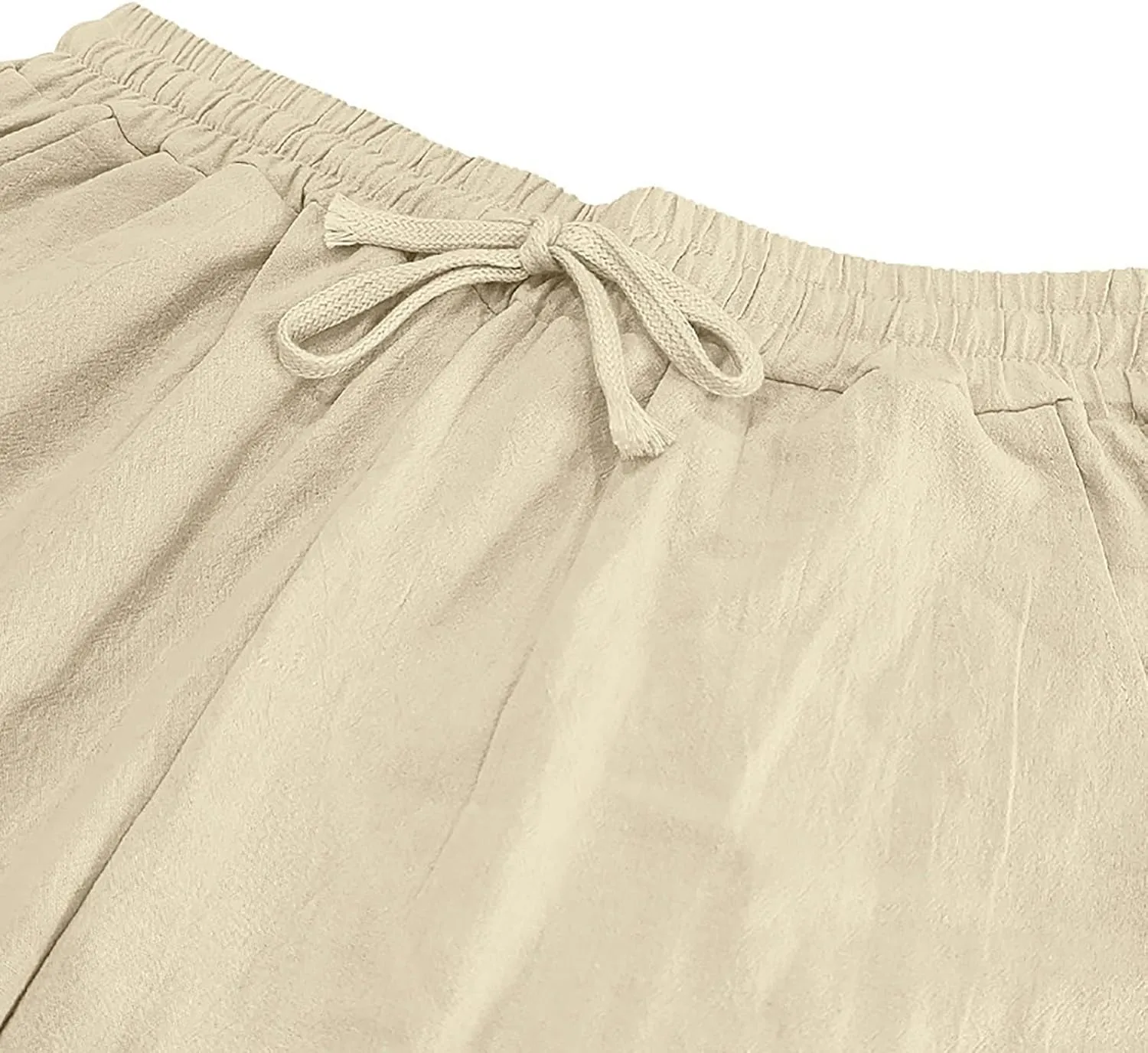 Mens Casual Fashion Linen Trousers Solid Loose Drawstring Elastic Waist Straight Leg Pants Vacation Ralaxed Fit Pants