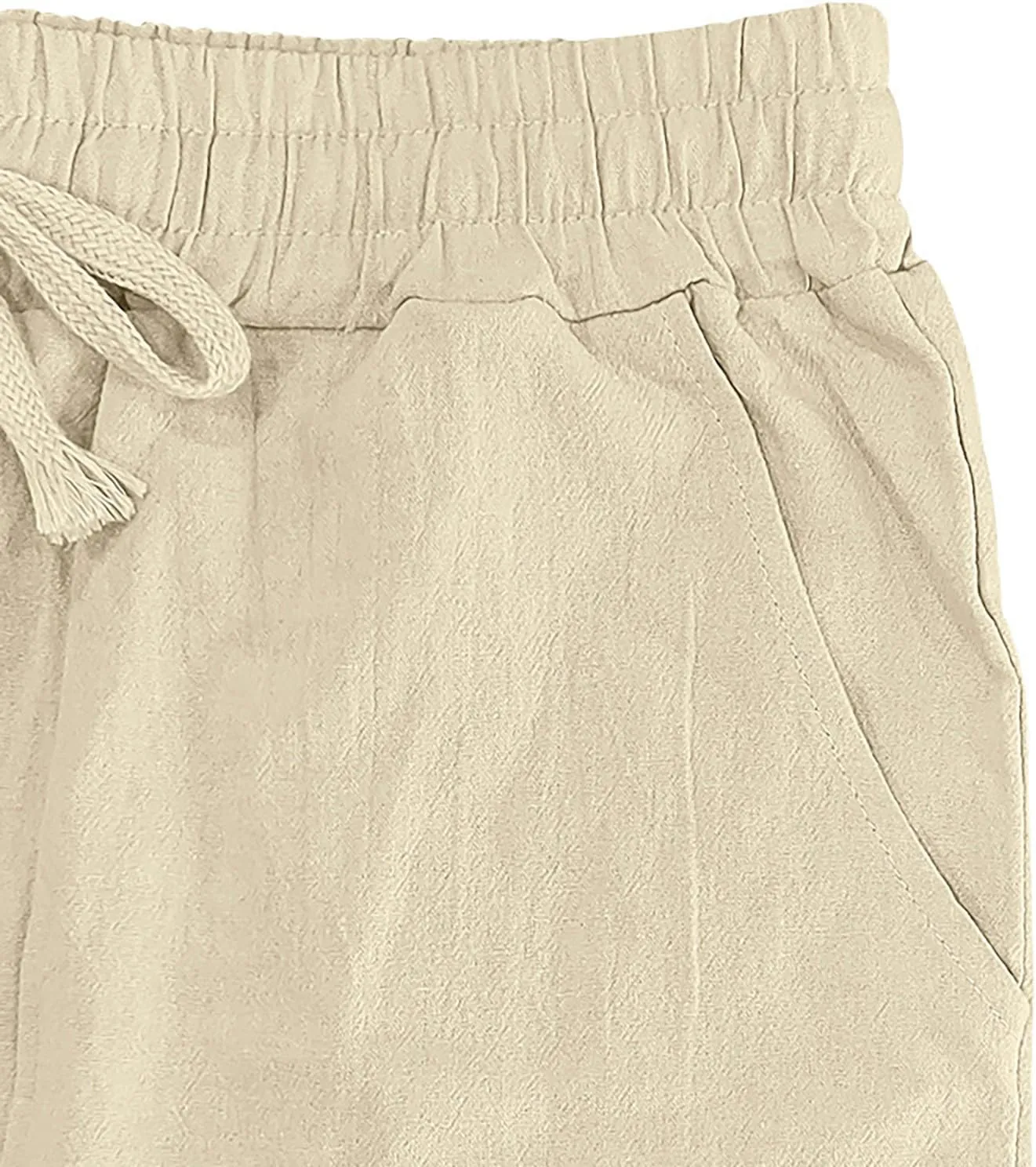 Mens Casual Fashion Linen Trousers Solid Loose Drawstring Elastic Waist Straight Leg Pants Vacation Ralaxed Fit Pants
