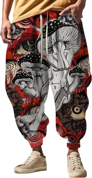 Mens Casual Harem Pants Men's Autumn Fun Print Fashion Street Feel Casual Elastic Waist Drawstring Hippie Trousers