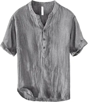 Mens Casual Shirts Short Sleeve Casual Summer 2025 Basic T Shirts Button Down V Neck Vintage Lightweight Tee Tops