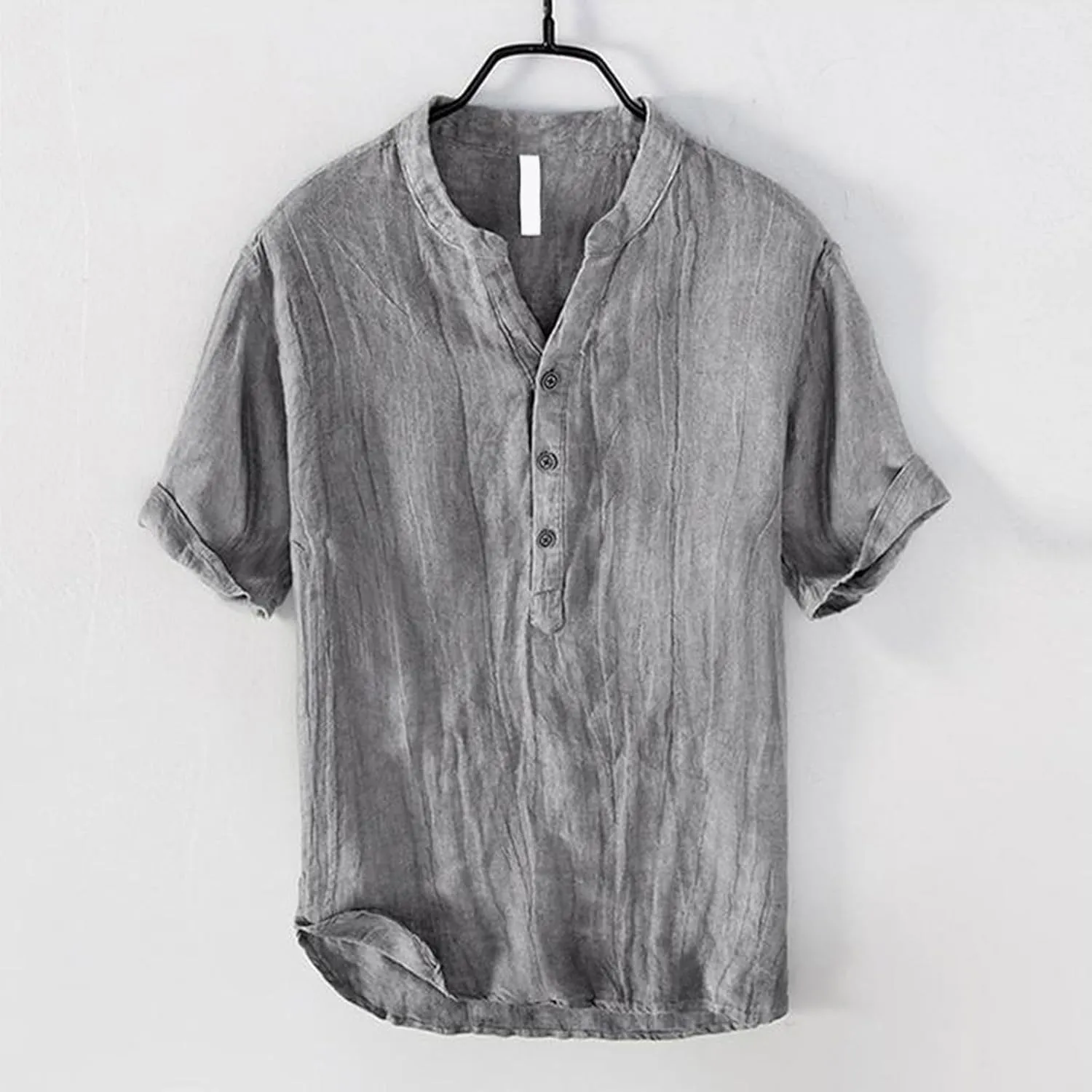 Mens Casual Shirts Short Sleeve Casual Summer 2025 Basic T Shirts Button Down V Neck Vintage Lightweight Tee Tops