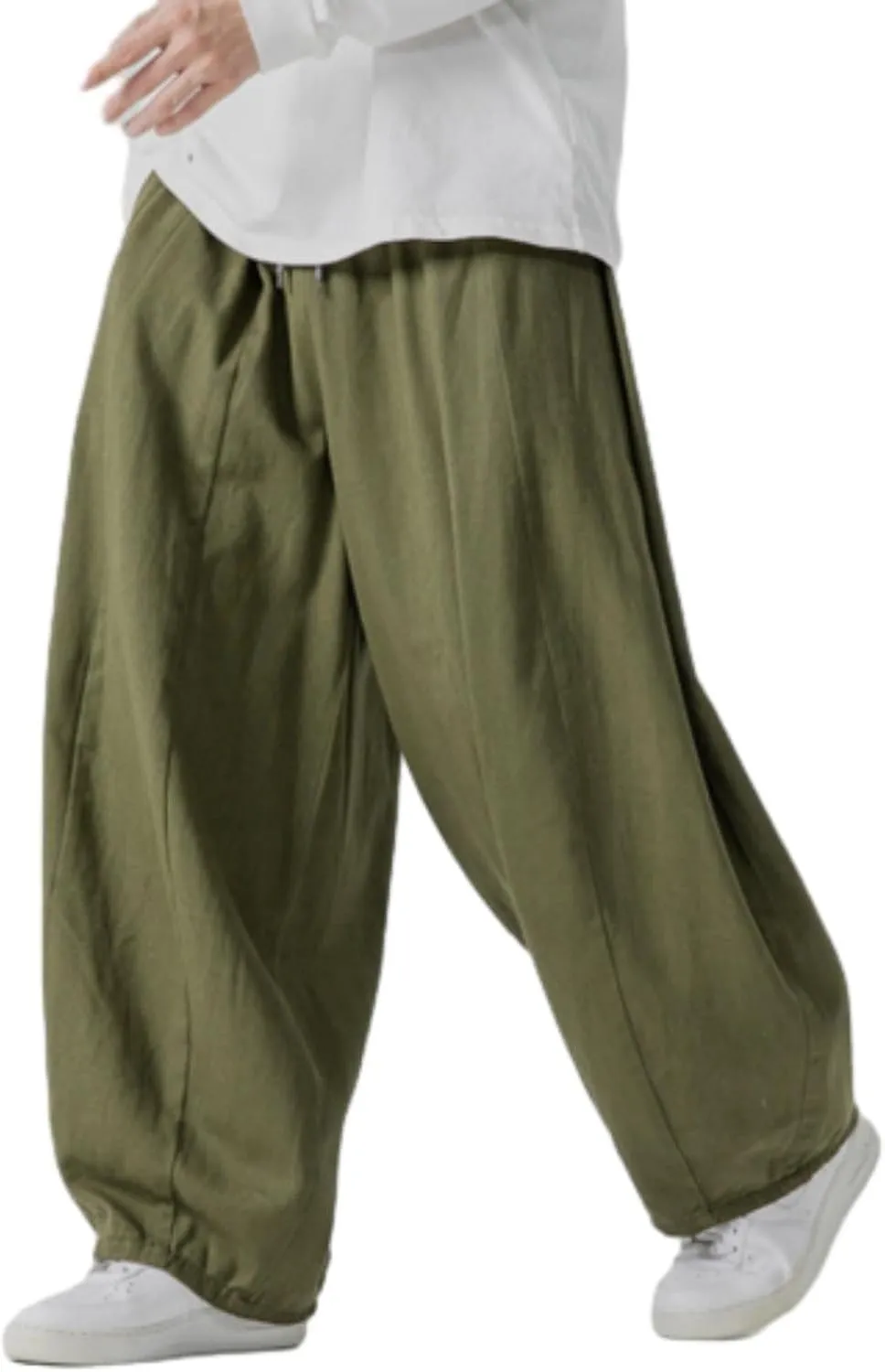Mens Casual Wide Leg Pants Solid Lounge Oversized Loose Jogging Harem Pants Drawstring Palazzo Trousers with Pockets