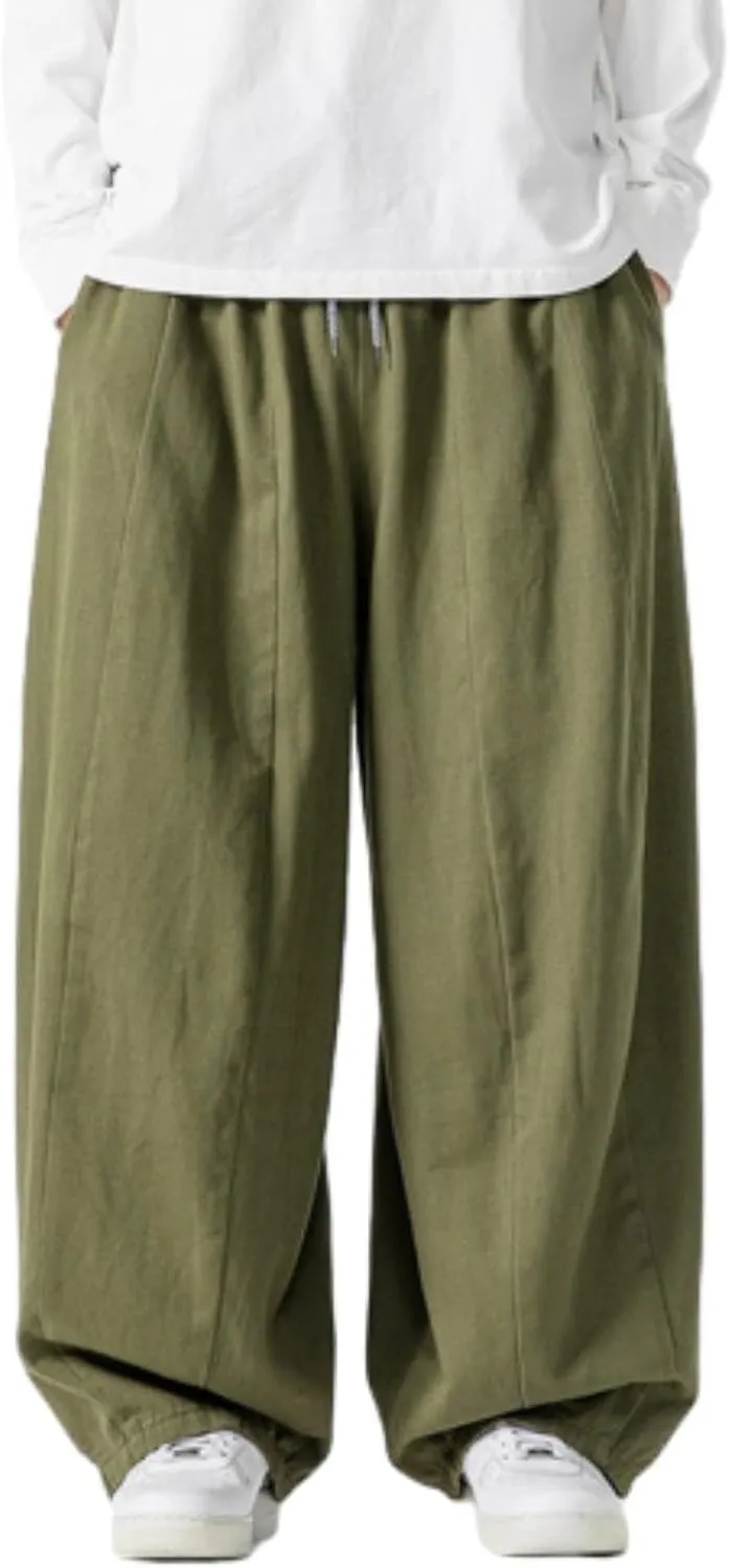 Mens Casual Wide Leg Pants Solid Lounge Oversized Loose Jogging Harem Pants Drawstring Palazzo Trousers with Pockets