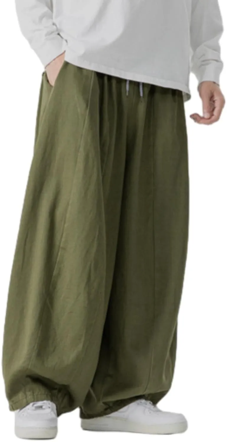 Mens Casual Wide Leg Pants Solid Lounge Oversized Loose Jogging Harem Pants Drawstring Palazzo Trousers with Pockets