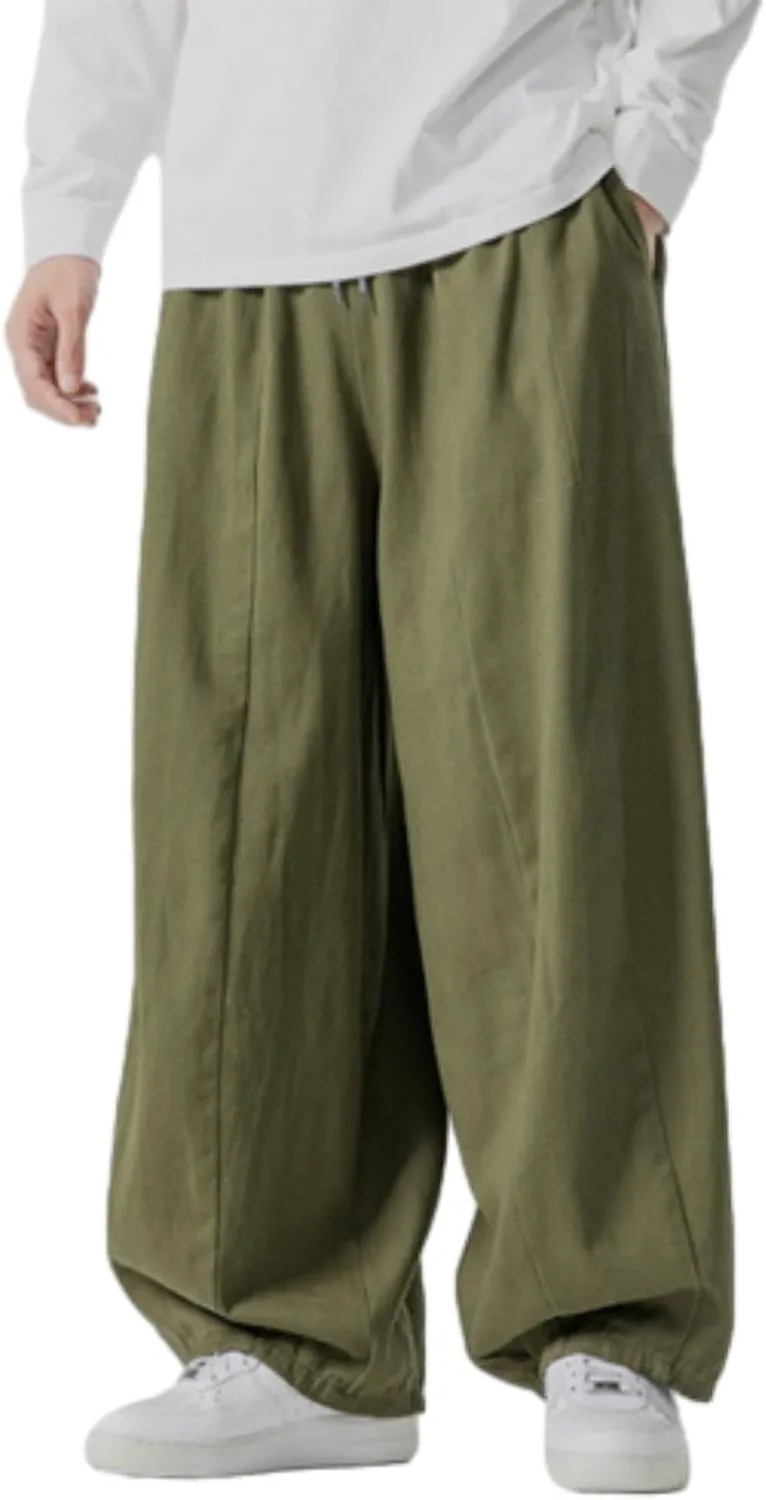 Mens Casual Wide Leg Pants Solid Lounge Oversized Loose Jogging Harem Pants Drawstring Palazzo Trousers with Pockets