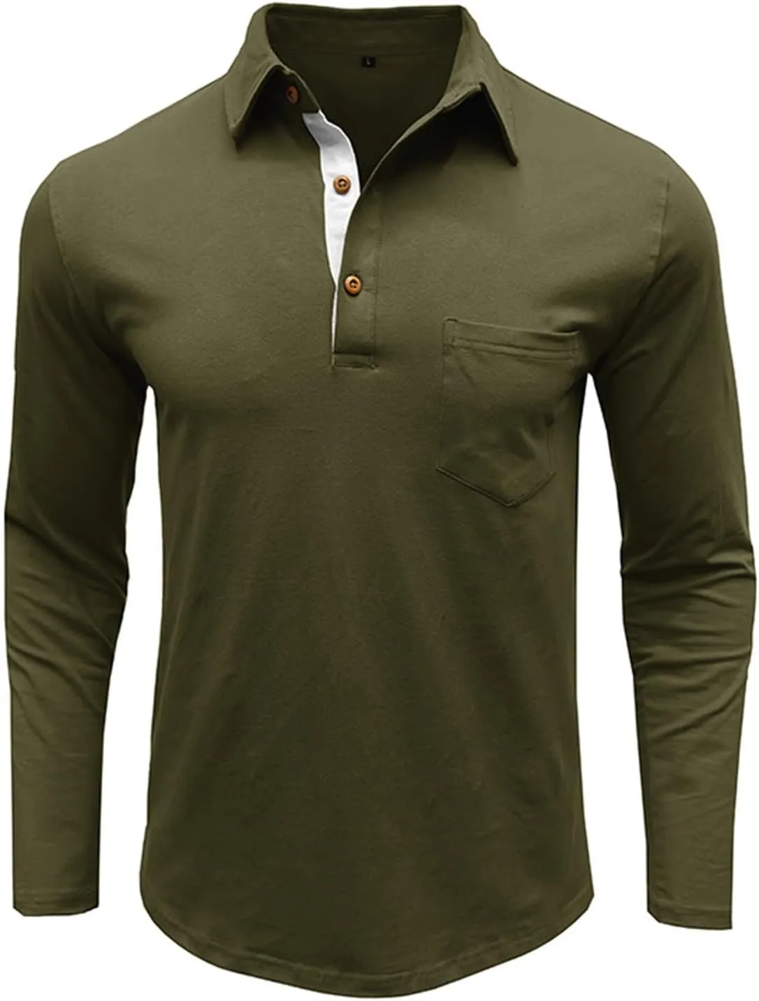 Men's Classic Casual Long Sleeve Shirts Cotton Polo Shirt with Pocket Vintage Solid Regular Fit Golf Tee Shirts
