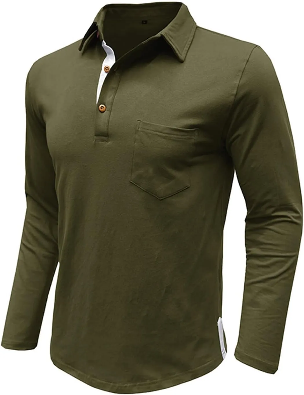 Men's Classic Casual Long Sleeve Shirts Cotton Polo Shirt with Pocket Vintage Solid Regular Fit Golf Tee Shirts