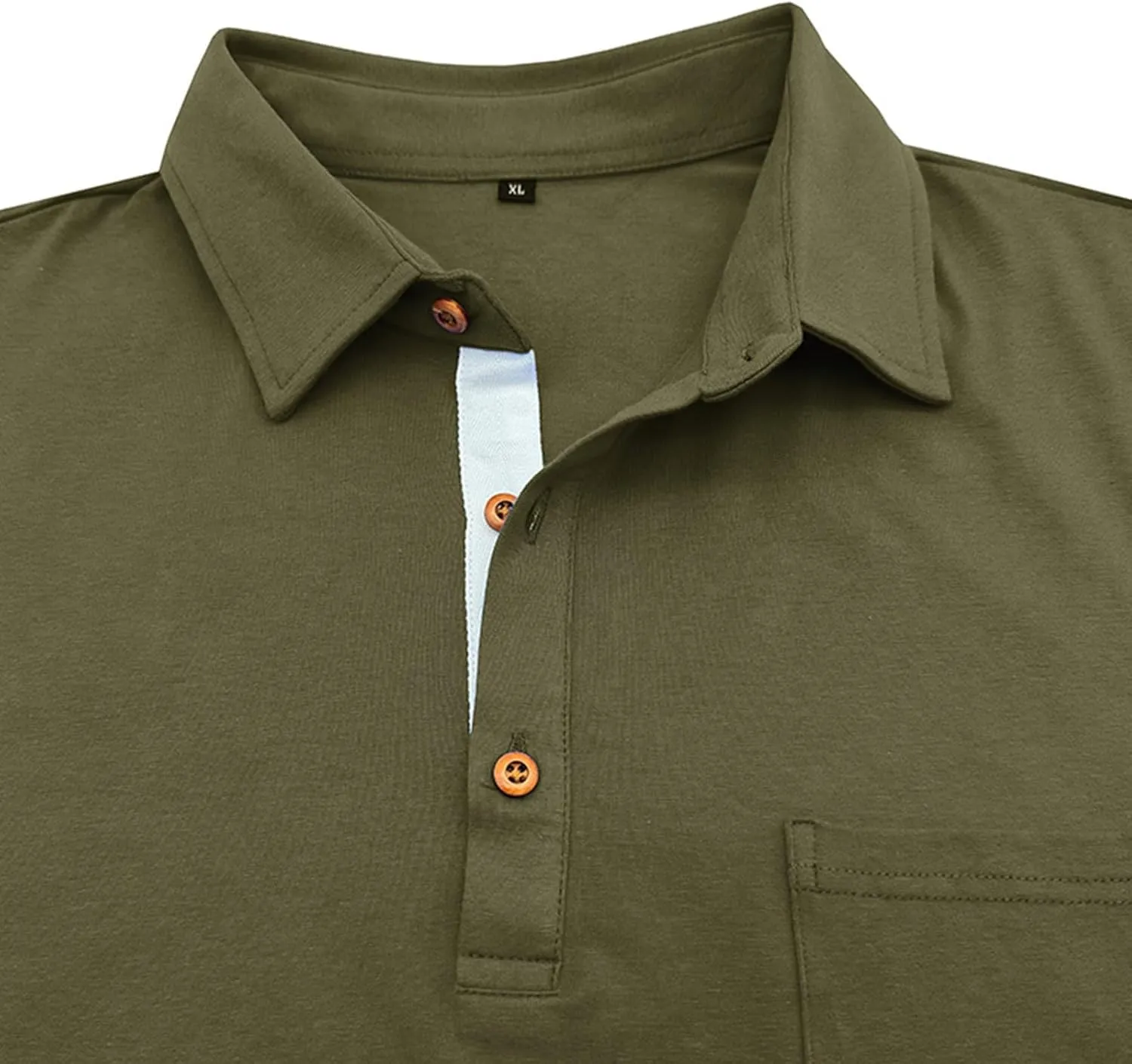 Men's Classic Casual Long Sleeve Shirts Cotton Polo Shirt with Pocket Vintage Solid Regular Fit Golf Tee Shirts