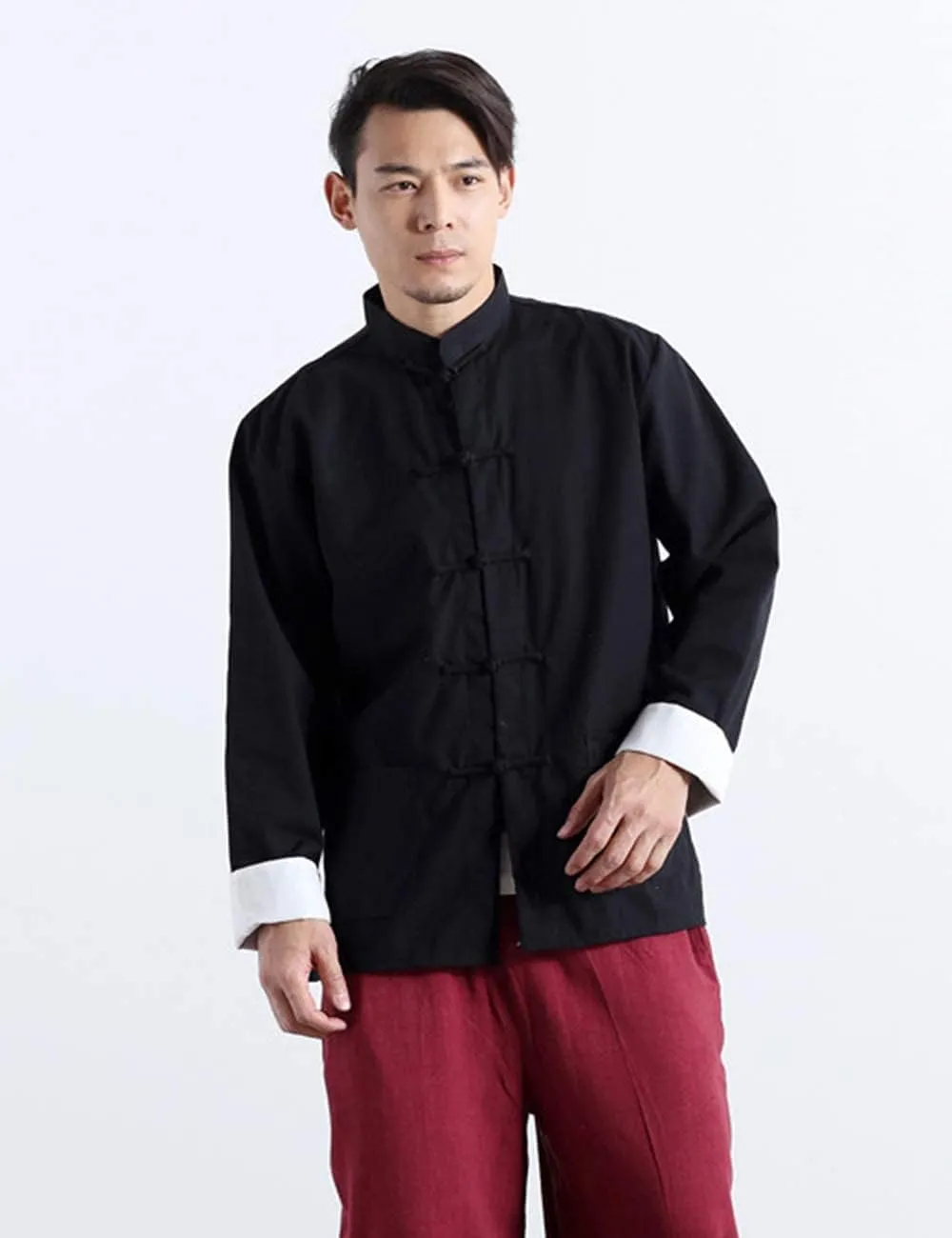 Men's Cotton Linen Kung Fu Shirt Chinese Traditional Tang Suit Tai Chi Blouse Long Sleeve Jacket Coats