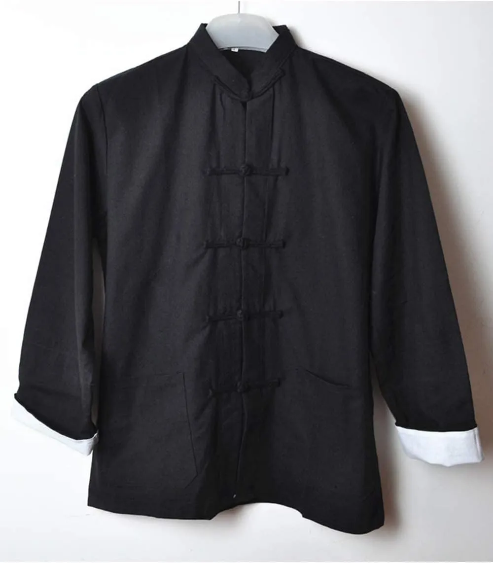 Men's Cotton Linen Kung Fu Shirt Chinese Traditional Tang Suit Tai Chi Blouse Long Sleeve Jacket Coats
