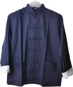 Men's Cotton Linen Kung Fu Shirt Chinese Traditional Tang Suit Tai Chi Blouse Long Sleeve Jacket Coats