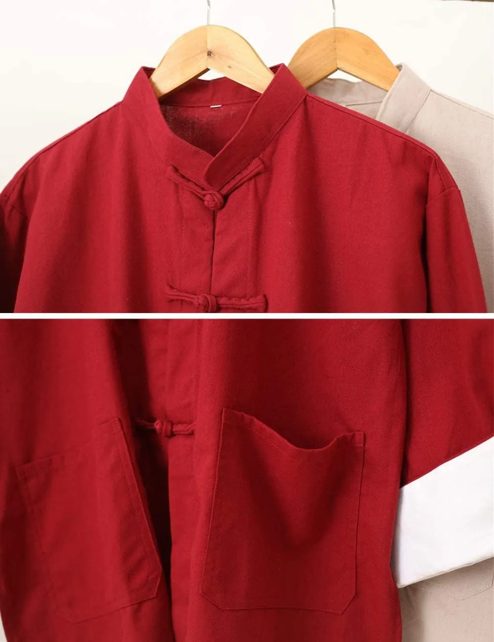 Men's Cotton Linen Kung Fu Shirt Chinese Traditional Tang Suit Tai Chi Blouse Long Sleeve Jacket Coats